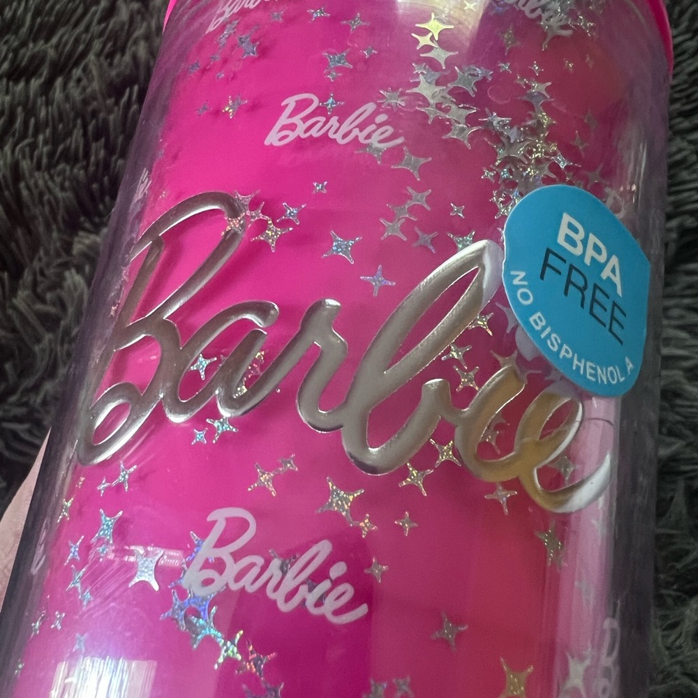 Barbie x Miniso Collab Pink Glitter Silver Star Dome Tumbler with Straw EUC - Picture 12 of 12